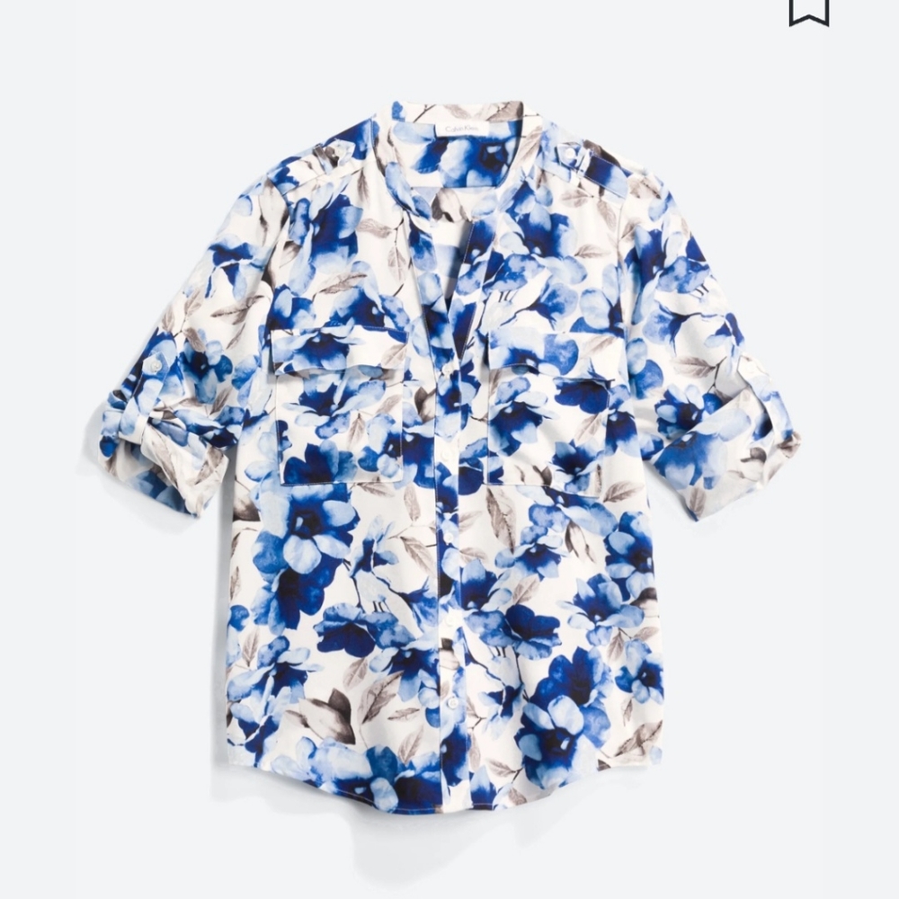 Calvin Klein Kerren Button Down Blouse, Medium, Floral